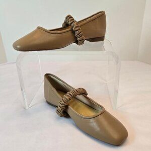 C.PARAVANO Women's Elastic Strap Mary Jane (Clara) Flats Sz: 8.5 / EU 39 Camel